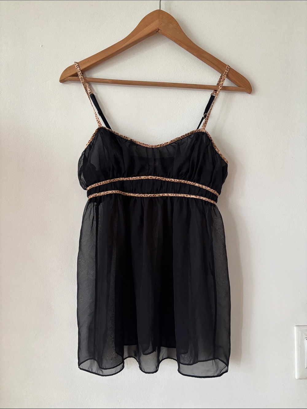 Vintage victoria secrets Black Sheer Babydoll Chemise with Contrast Trim
